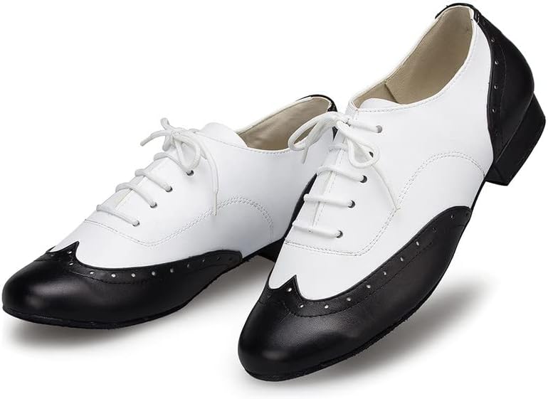Аокунфс машки латински танцувачки чевли црна кожа салса салса ликови чевли, модел L147