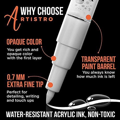 Artistro 5 акрилна боја бела маркер екстра-фино врв и 12 акрилни маркери на боја екстра-фино врв, пакет за карпести сликарство, камен, керамика,