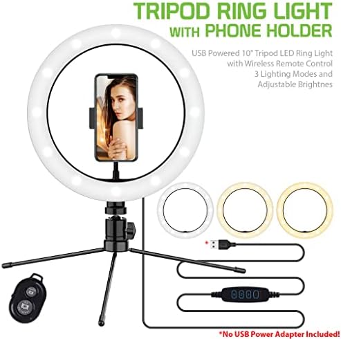 Светла Селфи Прстен Три-Боја Светлина Компатибилен Со Вашиот Samsung Galaxy Забелешка II Сад Мобилни 10 Инчи Со Далечински