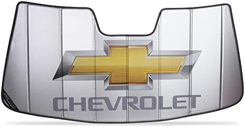 SR1 Изведба Chevy Sunshade - изолирана сребрена сенка во стилот на хармоника со лого на Bowtie за Chevrolet Truck/Suburban/Tahoe