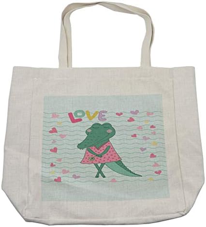 Торба за купување торбичка Амбесон Гатор, женски крокодил со цртан филм со фустан со полки и loveубов типографија срца, еколошка торба за еднократна употреба за плаж?