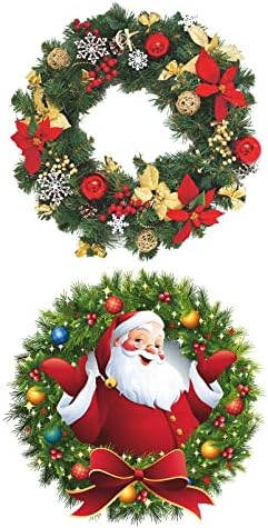 Божиќни венци wallидни декорации Дедо Мраз Дедо Мраз Поинсетиа Холи Божиќ Гарланд прозорци налепници за домашни канцеларии