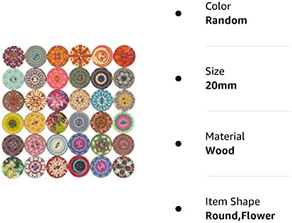 Махаохао 100 парчиња Мешано Случајно Цветно Сликарство Круг 2 Дупки Дрво Дрвени Копчиња за Шиење Изработка 20мм