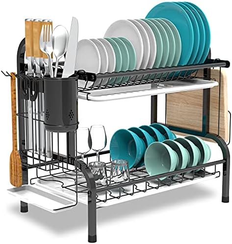 Засекогаш решетката за сушење на садот за садови, решетката за садови и кабината за садови за садови за садови 2 Ниво, Rustproofing Driesh