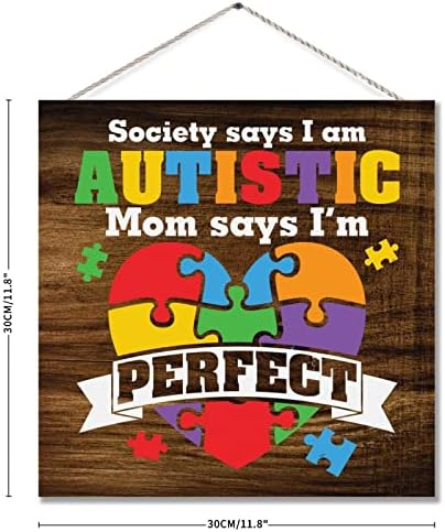 Аутистичка мајка ми вели дека сум совршен рустикален wallиден уметност декор Аутизам, знак за свесност за сложувалка Аутистична