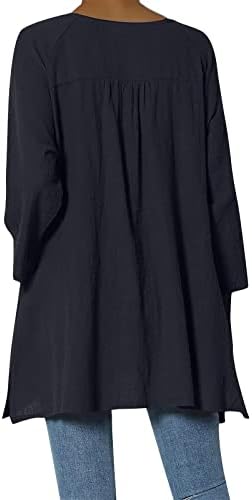 Есенски фустани на Нокмопо за жени 2022 женски обични лабава цврста боја со долга ракав со тркалезен џеб на вратот, џебна кошула