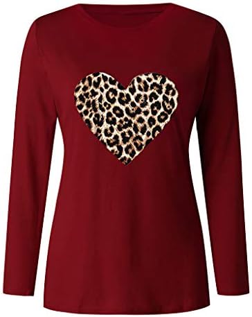 Женски преголем леопард loveубов печатени џемпери со долги ракави пријатни маици за дишење на срцеви зимски топли влечки