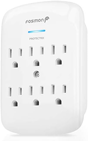 Fosmon 6-Outlet Power Strip Surge Protector 1200 Joules, Adapter Wall Mount Adapter Tap, Multi-Plug Outlet Wall Charger Extender, станица за полнење,