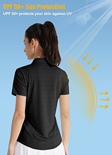 Libinенски женски голф Полос кратки ракави Поло кошули Брзи суви врвови Тенис трчаат летни патенти маици