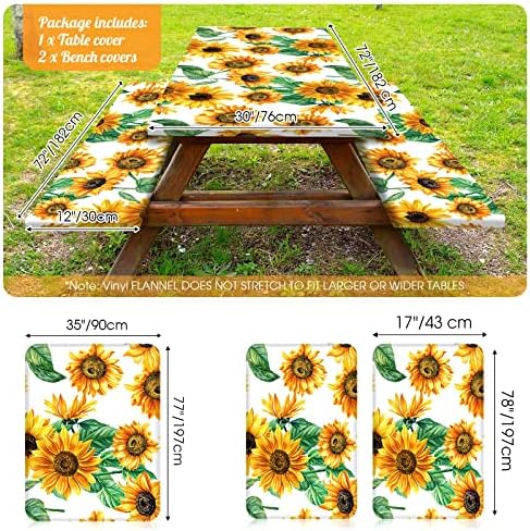 3 парчиња винил пикник табела и клупа опремени покритие со таблички сет 6 ft 30 x 72 инчи фланел поддржувајќи ја правоаголна еластична