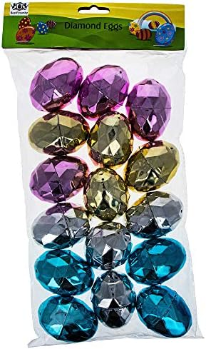 Сет од 16 разнобојни дијамантски пластични велигденски јајца 2,45 инчи