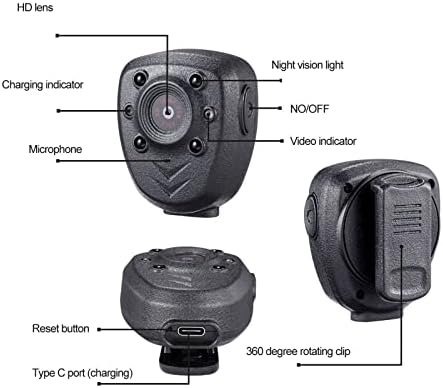 Камера на телото Kuidamos, мини рекордер за видео рекордер за видео, преносен лесен HD 1080p ноќно гледање интелигентен звук видео за носење