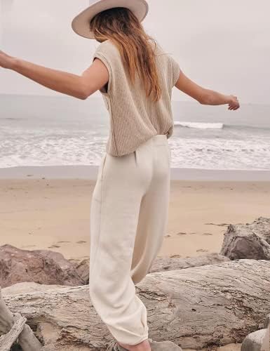 Вобониу женски две парчиња облеки за џемпери сет плетени врвови за кратки ракави, еластични високи половини панталони, панталони