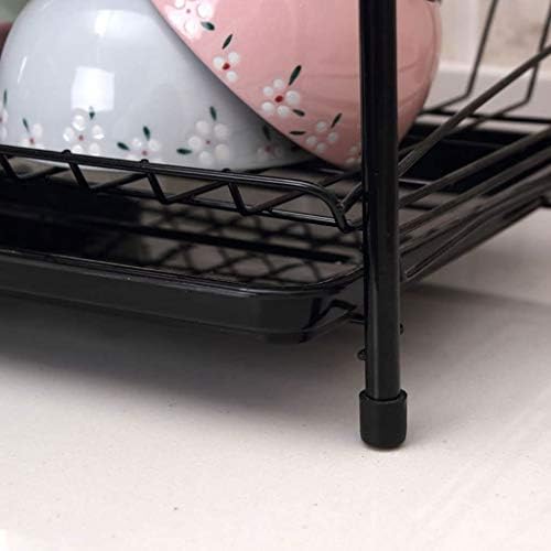 SDGH Black Bowl Rack - 2 слој за садови за садови за мозоци кујнски кујнски повеќе функции за складирање метал за капење за садови за садови