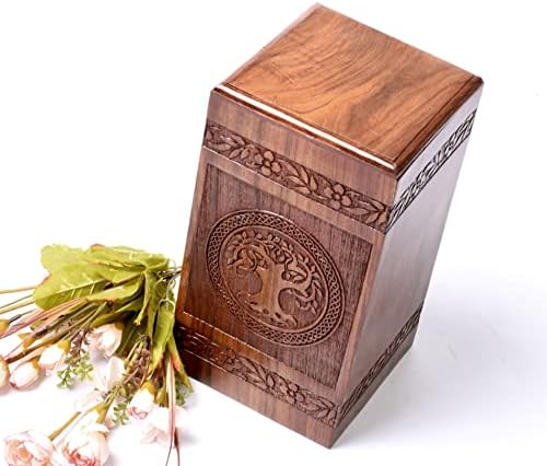 Тамана Роузвуд Урн за човечка пепел - Дрво на живот дрвена кутија - Персонализирана урна за кремирање за пепел рачно изработена голема дрвена