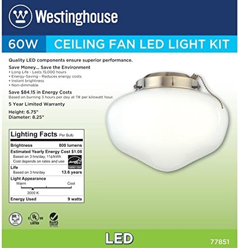Осветлување на Вестингхаус 7785100 LED Schoolhouse Indoor/Outdoor Energy Star Star Fan Light Light, антички месинг финиш со