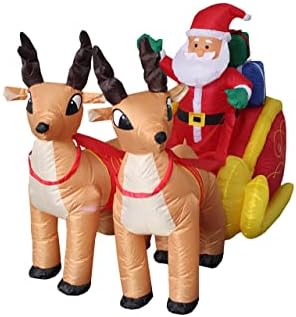 Два божиќни украси за украси, вклучуваат 6 нозе долги надуени Дедо Мраз на санки со ирваси, и 6 нозе долги надуени снежни луѓе