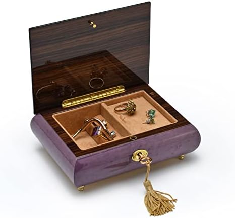 Прекрасна рачно изработена кутија за накит со виолетова музика со традиционално цветно вметнување - четири мали лебеди