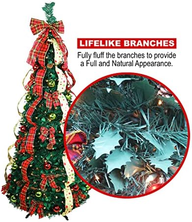 Божиќно дрво целосно украсена облечена - пред -осветлена 6 стапки Повлечете се со торба за складирање - Вклучува украси за одмор, украси,