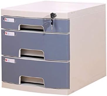 Кабинети за датотеки пластични десктоп шкафчиња за шкафчиња 3 слоја со фиока за заклучување тип сиво сино