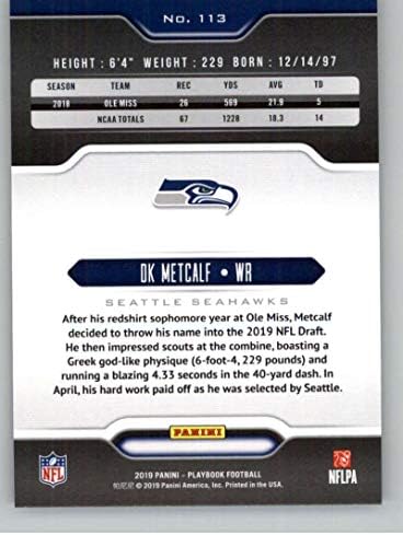 2019 Panini Playbook 113 DK Metcalf Seatle Seahawks RC RC Rackie NFL Football Trading Card