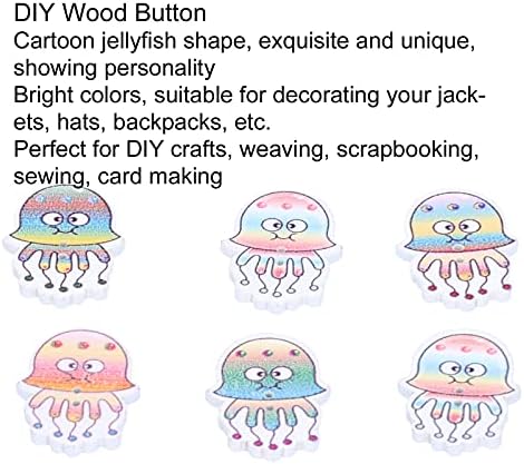 Копчиња за шиење Снопники DIY занаетчиски занаети, 100 парчиња DIY копчиња медуза шема во боја на дрво, копчиња за цртани филмови, додаток