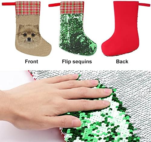 Померијански кучиња секвенци за Божиќни празници Реверзибилни бои кои се менуваат магичен фонд за Божиќно дрво камин виси чорапи