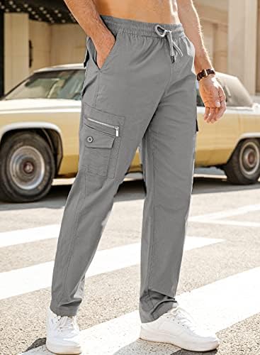 Jmierr Mens Casual Cargo Pants - Памук Твил Кино панталони Еластична атлетска работа со џемпери со 6 џебови
