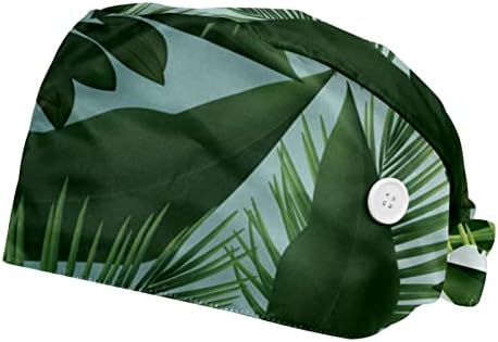 Niaocpwy егзотични растенија зелени лисја Работно капаче со копче, модна буфантна чиста капа за жени мажи, 2 пакувања