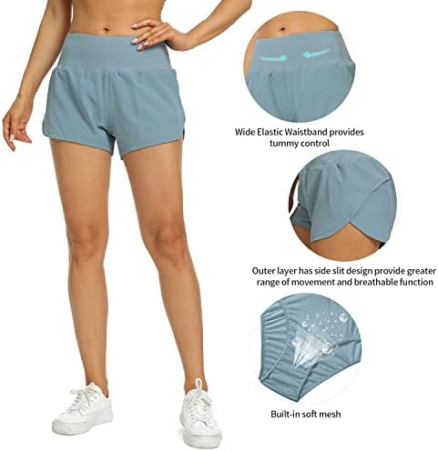 Шорцеви за трчање на хаудинд за жени со џебови засилени атлетски спортски панталони Брзи суви салата за вежбање со шорцеви со лагер