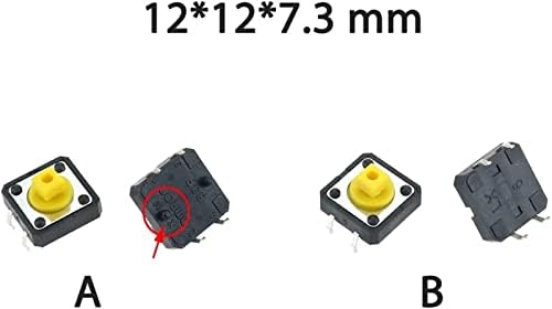 Xiangbinxuan микро прекинувачи 500pcs PCB тактилни прекинувачи 4 пински жолти квадратни SMD мини -копче за тактики за тактирање 12 * 12 * 7,3 mm
