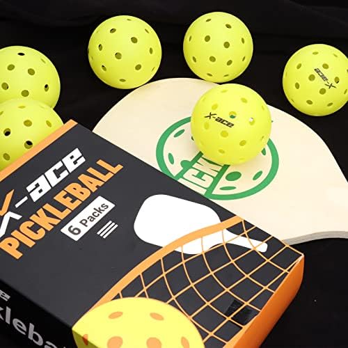 X-ACE топки со кисели топки на отворено | 40 дупки Едноделна конструкција | 6 пакувања жолти | Официјална големина и тежина на УСАПА