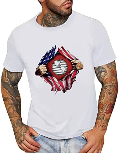 Машки маички за кратки ракави на УБСТ, лето американско знаме за печатење на знамето, случајно лабава мода основни врвови