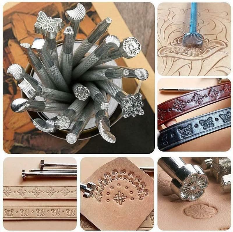 20 парчиња кожни алатки кои работат со седло што прават поставени резба занаетчиски марки ударни алатка за DIY