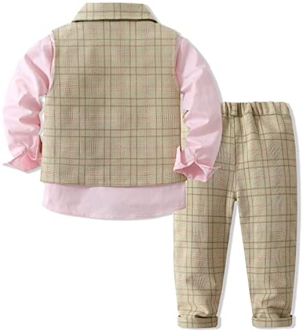 Костума за џентлмен од 4 парчиња на бебето момчиња со кошула, елек, облека и панталони облеки