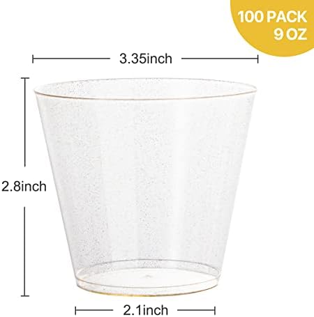 Н9Р 100 Спакувајте Златни Пластични Чаши 9оз, Златни Сјајни Пластични Чаши За Еднократна Употреба, Елегантни Чаши За Венчавки и Чаши