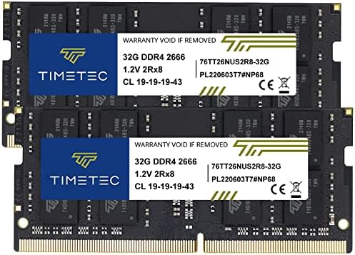 Timetec 64GB КОМПЛЕТ DDR4 2666MHz PC4-21300 Не-ECC Unbuffered 1.2 V CL19 2Rx8 Двојна Ранг 260 Pin SODIMM Лаптоп Лаптоп Компјутер