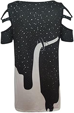 Womenените обични маица лабава вклопени кратки ракави патенти врвови против вратот Исечени од ринстон туничен мета секси ладно рамо блуза