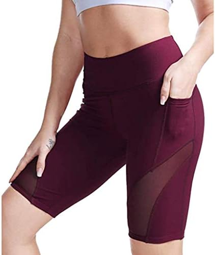 Високи половини од јога шорцеви со џебови Контрола на стомакот, кои трчаатога хеланки за жени кои не се гледаат низ хулахопки за трчање
