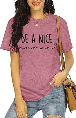 Графички маички за жени се убави кошули за печатење на човечки букви, симпатична loveубов срце графичко смешно лето лето -врвови