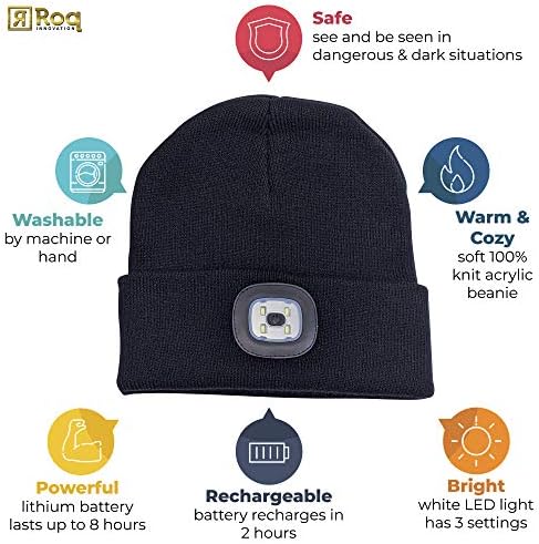 Глава Lightz Beanie со светлина, топла плетена капа за зимска безбедност, unisex LED капаче од капачињата на повеќето мажи, жени и деца, LED
