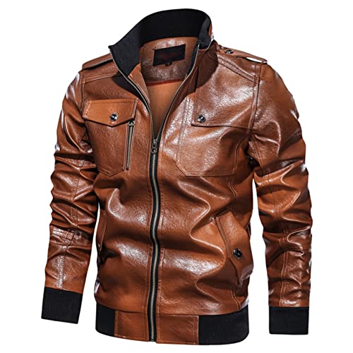 Мажите стојат јака faux кожна јакна гроздобер мотоцикл поштенски бомбардери јакни со лесна палто за надворешна облека PU