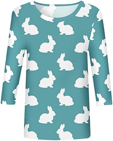 CGGMVCG Велигденски кошули за жени 3/4 ракав симпатична зајаче јајце печати мода од три четвртини ракави на ракави среќни велигденски