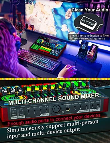 Аудио интерфејс со миксер, Tenlamp USB миксер за звук со звучна табла, Voice FX, преносен се-во-еден XLR Podcast Production Studio