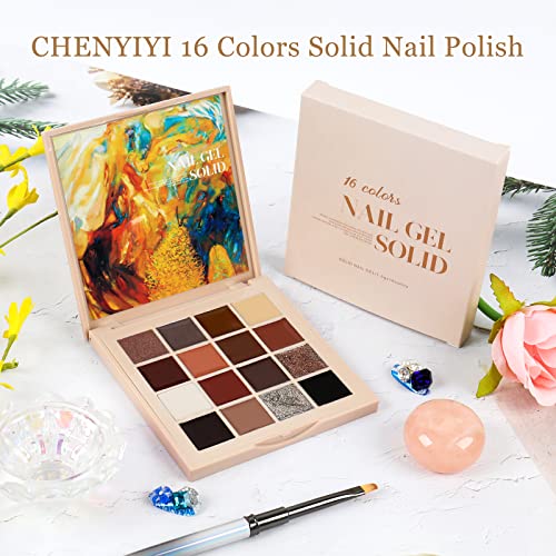 Chenyiyi 16 бои цврсти гел нокти полски плоштад маникир палета сјај голи црвен гел лак полски UV/LED преносен крем кал ноил лак за домашна уметност