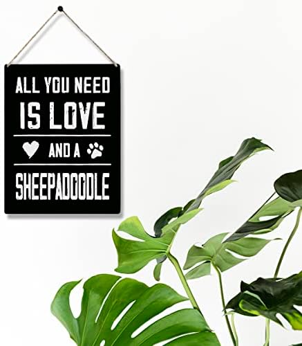 Сè што ви треба е loveубов и знак од дрво од Sheepadoodle 8 x 10 Sheepadoodle мама подароци дрвени висечки плаки за домашна wallидна