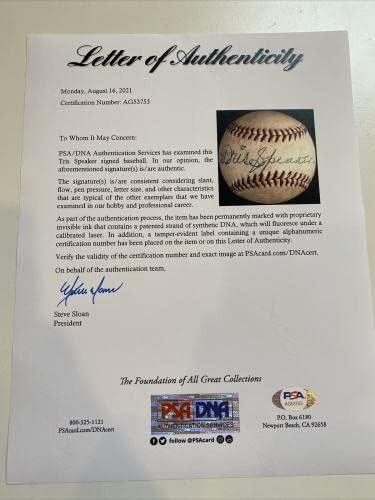 Прекрасен сингл на звучникот на Трис потпишан Бејзбол во Америка Бејзбол ПСА ДНК Коа - Автограмирани бејзбол