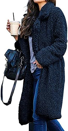 Минге зимска туника обична долга ракав палта дами колеџ руно лабаво фитинг v вратот палто ветровитоф цврста боја