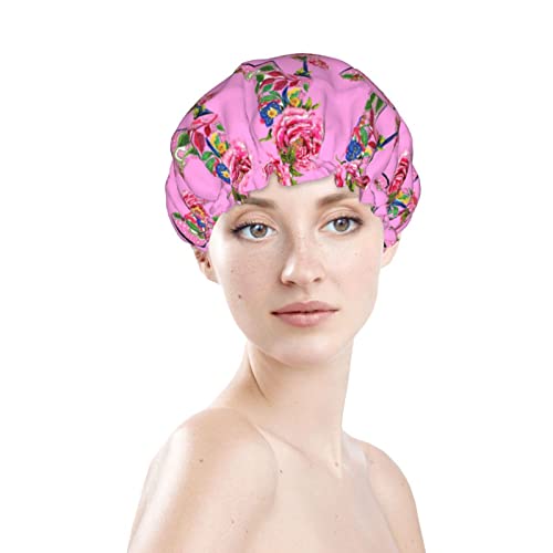 Womenените што можат да се користат затегнати капа за коса со високи чевли со потпетици грмушки од розов цвет двојни слоеви водоотпорен