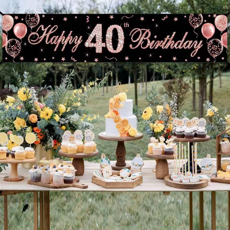40-Ти Роденден Банер Украси За Жени, Розово Злато Среќен 40 Роденден Двор Банер Партија Материјали, Четириесет Годишниот Роденден Знак Декор За Отворено Затворен